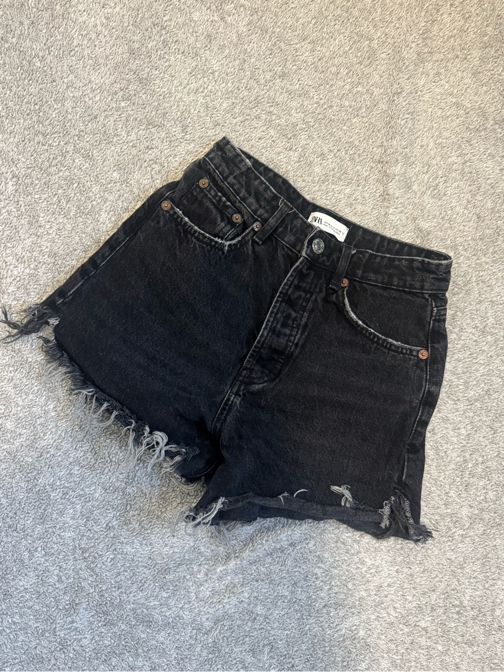 Zara Black Distressed High-Rise Denim Shorts